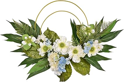 Photo 1 of \FancyHoney Floral Hoop Wreaths for Front Door, Blue Hydrangea Wreath with Greenery and Coneflower for Farmhouse Front Door Wreath, All Season Porch Decor for Wedding, Windows, Wall
