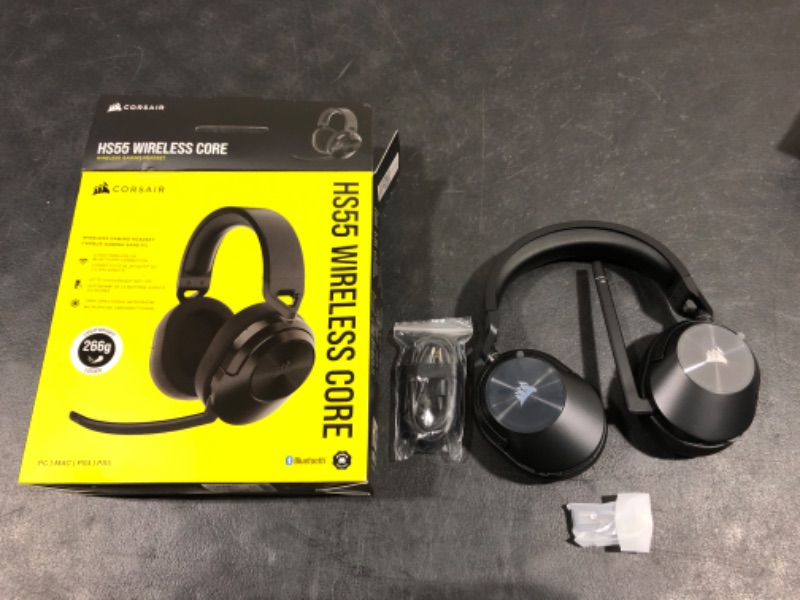 Photo 2 of Corsair HS55 Wireless CORE Gaming Headset - Low-Latency 2.4Ghz, Up to 50ft Bluetooth Range, Lightweight Construction, Tempest 3D AudioTech Support on PS5, Omni-Directional Microphone - Black HS55 WIRELESS CORE Carbon