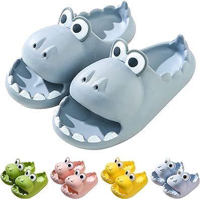 Photo 1 of Cute Dinosaur Slides Slippers for Women Men Adults Cartoon Soft Comfy Non-Slip Kids Cloud Slippers Toddler Boys Girls Open Toe Thick Sole Sandals Unisex Summer Beach Shower Home House Platform Shoes SIZE  5