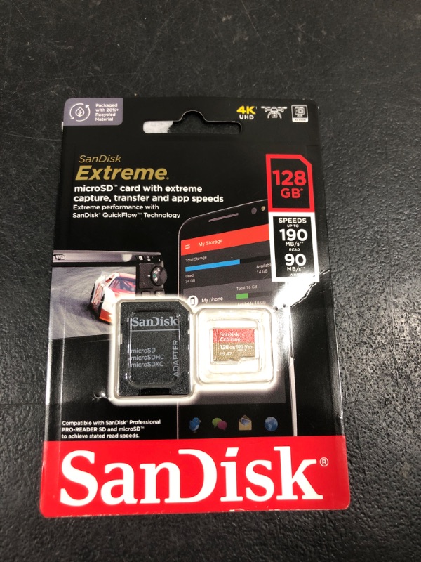 Photo 2 of SanDisk 128GB Extreme microSDXC UHS-I Memory Card with Adapter - C10, U3, V30, 4K, 5K, A2, Micro SD Card - SDSQXAA-128G-GN6MA & MobileMate USB 3.0 microSD Card Reader- SDDR-B531-GN6NN