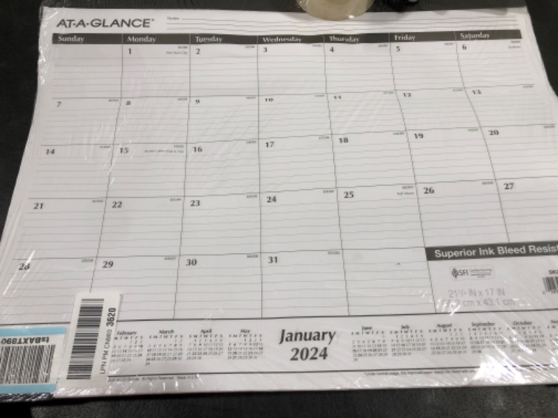 Photo 3 of AT-A-GLANCE 2024 Desk Calendar, Desk Pad, 21-3/4" x 17", Large, Ruled Blocks, Monthly (SK240024) 1 Count 2024 New Edition