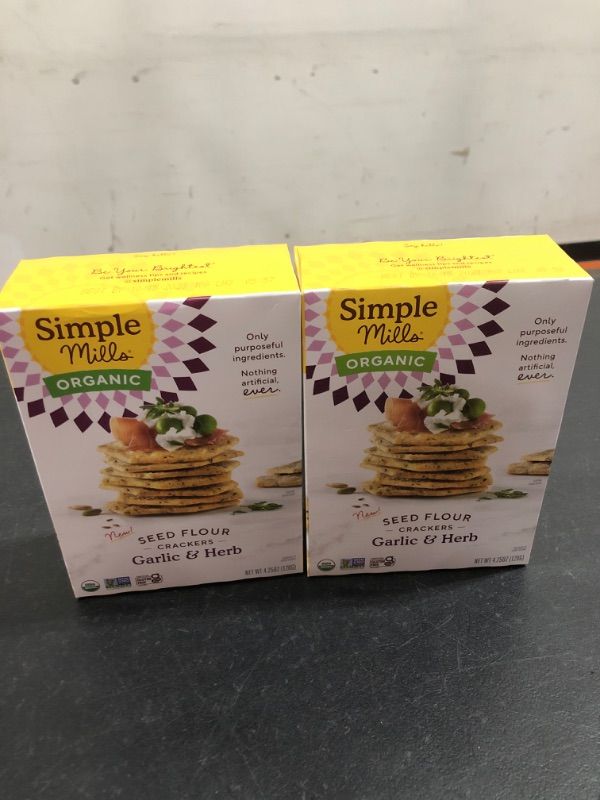 Photo 2 of 2 PACK- Simple Mills Organic Seed Crackers, Garlic & Herb - Gluten Free, Vegan, Healthy Snacks, Paleo Friendly, 4.25 Ounce (Pack of 1) Garlic & Herb 4.25 Ounce (Pack of 1) ***EXPIRED ON 10/15/2023