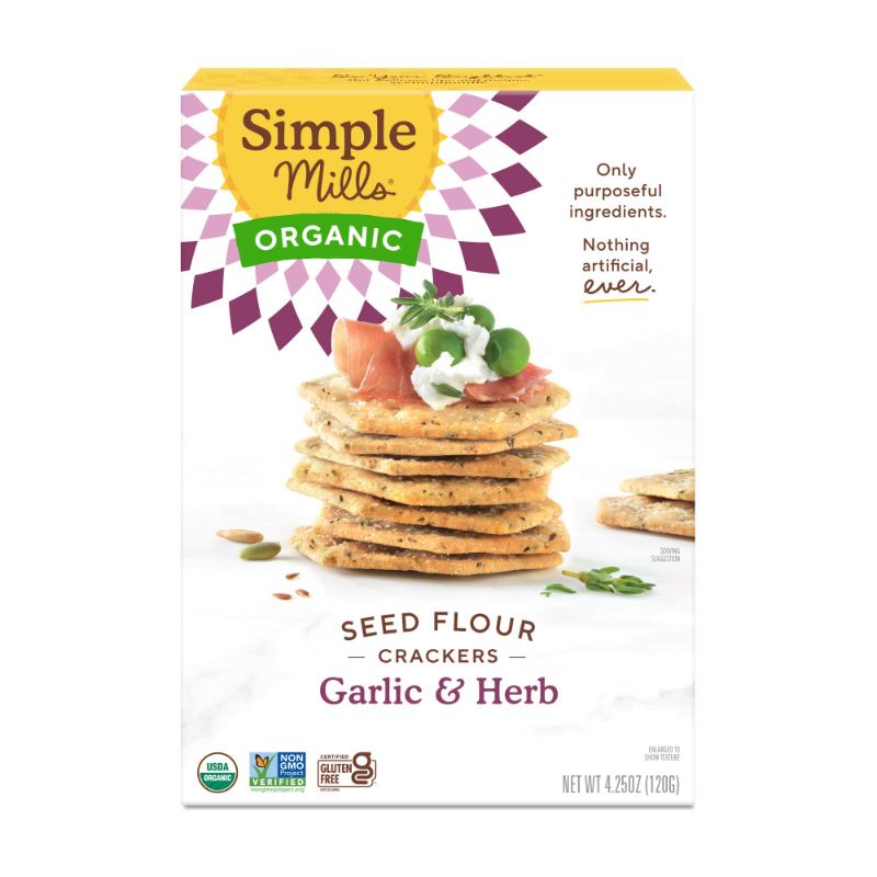 Photo 1 of 2 PACK- Simple Mills Organic Seed Crackers, Garlic & Herb - Gluten Free, Vegan, Healthy Snacks, Paleo Friendly, 4.25 Ounce (Pack of 1) Garlic & Herb 4.25 Ounce (Pack of 1) ***EXPIRED ON 10/15/2023