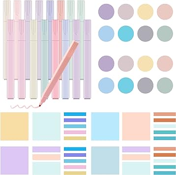 Photo 1 of Perkoop 2800 Sheets Transparent Sticky Notes Index Tabs and 16 Pcs Aesthetic Pastel Cute Highlighter Set Assorted Color Circle Square Clear Sticky Tabs Page Flag Aesthetic Marker for School Office 