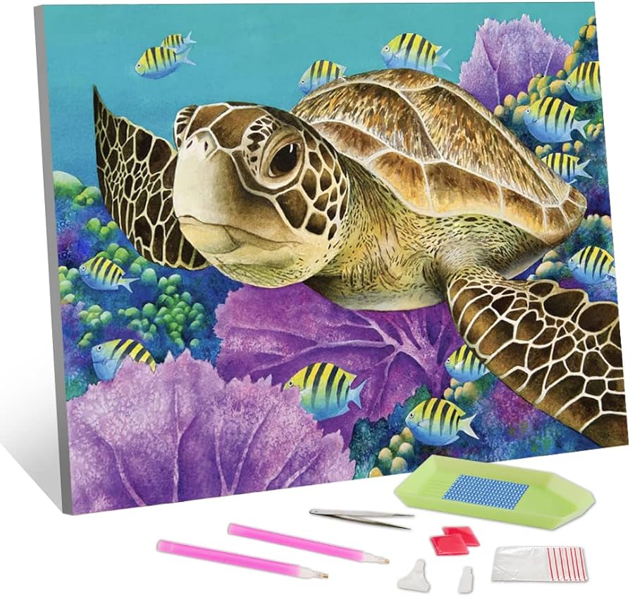 Photo 1 of  Animals Sea Turtle Diamond Painting, Ocean Animal Corals 5D Diamond Painting Kits for Adults Full Drill, Fish Marine Life Diamond Painting Kits Home Wall Decor (Turtles, 12x16 inch)