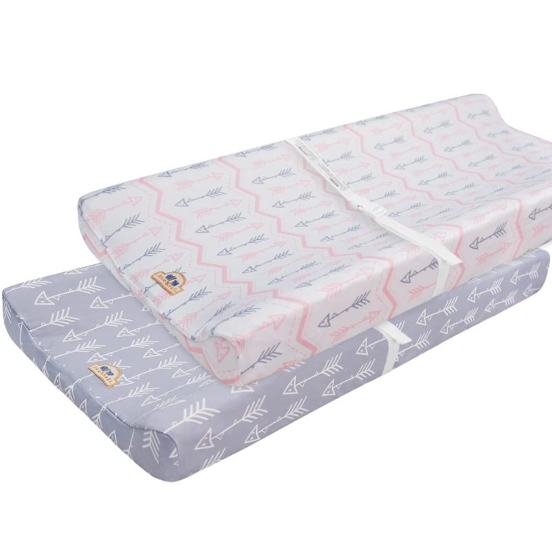 Photo 1 of  BlueSnail Print Changing pad Cover Set 2PK, Breathable and Comfortable Changing Pad Cover for Boys and Girls(Gray+Pink) 