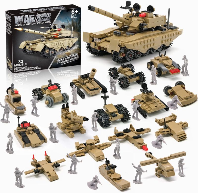 Photo 1 of Army Tank Toy Building Blocks Set, Compatible with Lego, Create a Armored Tank or 16 Small Military Models, with Toy Soldiers, Great Army Men Toys Gifts for Boys Kids and Teens Age 6+ Year Old
