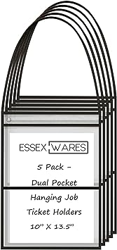 Photo 1 of 5 Pack Dual Hanging Job/Shop Ticket Holder (Black) - by Essex Wares - Use in Your Business or in a Classroom. Fits Standard 8.5 X 11 Sheets of Paper Plus Front Pocket to Store Small Items. 