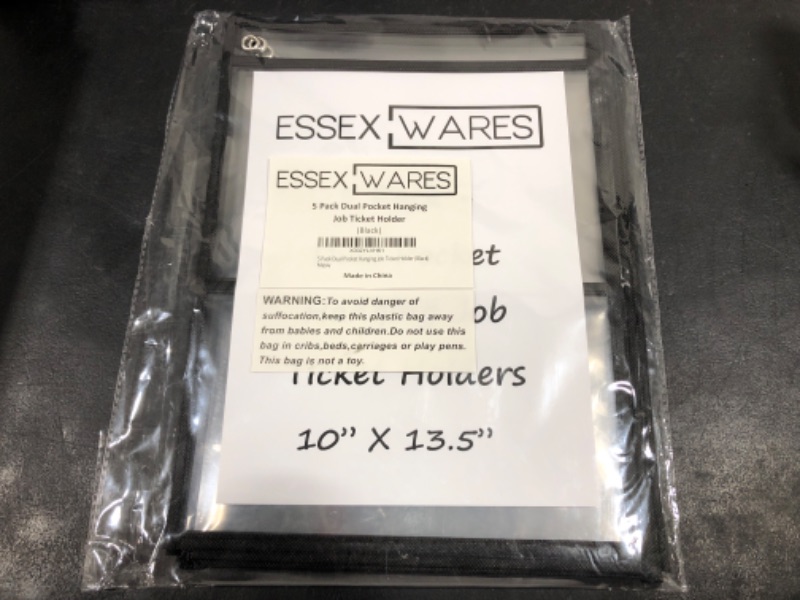 Photo 2 of 5 Pack Dual Hanging Job/Shop Ticket Holder (Black) - by Essex Wares - Use in Your Business or in a Classroom. Fits Standard 8.5 X 11 Sheets of Paper Plus Front Pocket to Store Small Items. 
