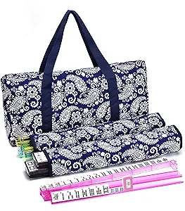Photo 1 of American Mahjong Game Set,Blue Paisley Carrying Bag,166 Premium White Tiles,4 All-in-One Color Rack/Pushers,100 Chips,1 Wind Indicator,Western Mahjongg Set,Complete Ma Jong Set with English Manual