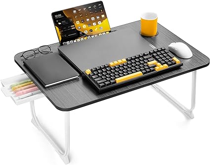 Photo 1 of CloudTrip XL Laptop Bed Table with Drawer - Multifunctional Bed Tray for Laptops, Writing, Study, and Drawing Portable Laptop Desk for Bed, Sofa, and Couch with Folding Legs and Pad, Cup Holde (black)
