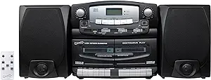 Photo 1 of Supersonic Black Edition Vintage Bluetooth Stereo System Home Music Audio System,CD/MP3 Player,AM/FM Radio,Dual Cassette Player/Rec USB inputs,Detachable Speakers,AC/DC,(Remote Included)Matte Black
