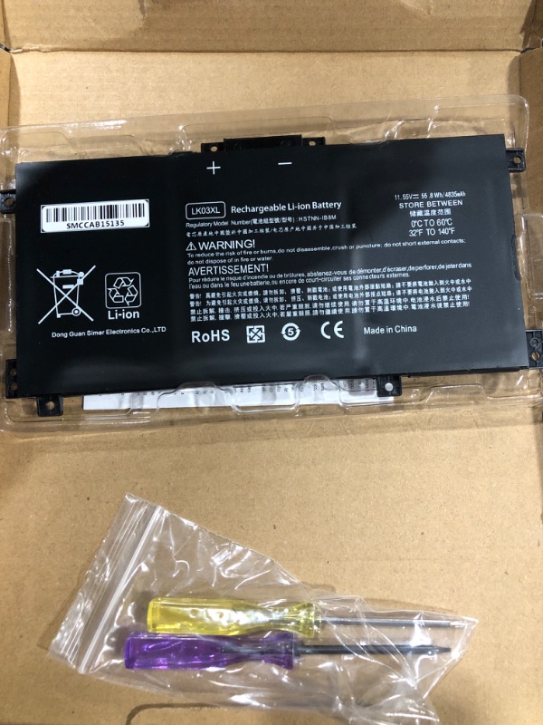 Photo 2 of LK03XL Battery for HP Envy X360 Convertible 15m-cn0xxx 15-cr0xxx 15m-cn0012dx 15m-bp0xx 15-bq2xx 15M-cn0011dx 15m-bp112dx 15m-bp1xx 17-ae1xx 15m-bq021dx 17m-ae111dx L09281-855 L08855-856 916368-421 black 55.8W