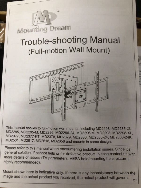 Photo 3 of Mounting Dream TV Mount with Joint Bearings for 42-75 Inch OLED/QLED/LED TVs' Smooth Moving. Design for Most Ultra-Thin TVs, Full Motion TV Wall Mount Bracket with 100LBS. Loading Up to 24" Studs