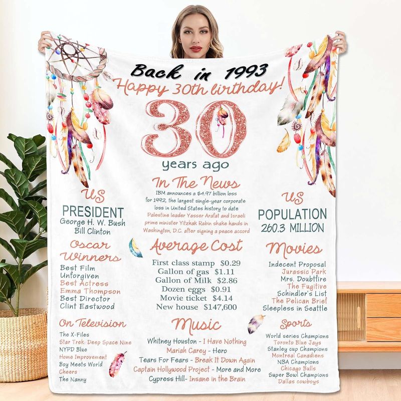 Photo 1 of 30th Birthday Gifts for Her,30th Birthday Decorations for Women,Funny 30 Year Old Birthday Gifts Idea for Wife,Daughter,Sister,Friends,Back in 1993 Soft Couch Throw Blanket 60x50 Inch 