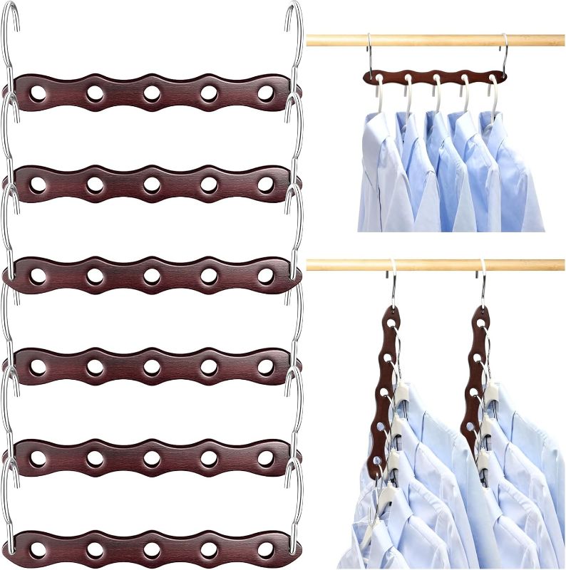 Photo 1 of 6 Pack Closet-Organizers-and-Storage,Closet-Organizer-System Wooden-Hangers,Dorm-Room-Essentials-for-College-Students-Girls,Sturdy Organization-and-Storage,Magic Space-Saving-Hanger for Heavy Clothes 