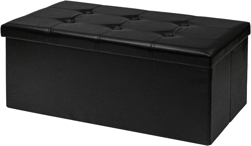 Photo 1 of 30inch Folding Storage Ottoman Rectangle Cube Multipurpose Foot Rest Faux leather furniture modern Ottomans Bench for Bedroom