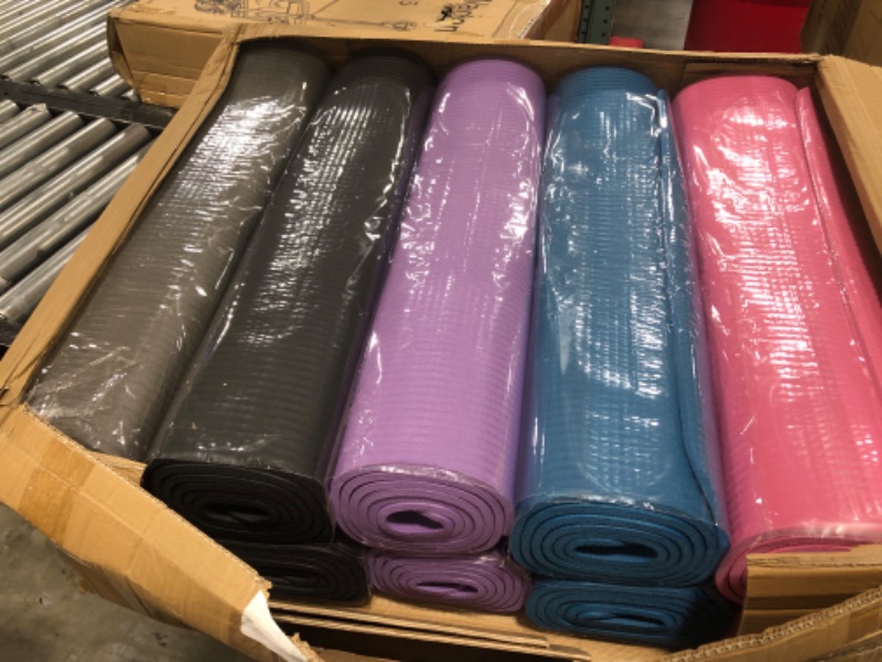 Photo 2 of 10 Pcs Yoga Mats Bulk 72 x 24 x 0.3 Inch Thick Exercise Mats Non Slip Fitness Mat Gym Mats Bulk for Yoga, Pilates, Workout, Stretching (Black, Rose Red, Gray, Blue, Purple)