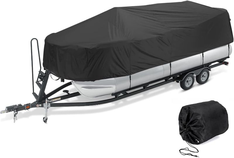Photo 1 of  Pontoon Storage Boat Cover 600D Oxford Fabric Heavy Duty Waterproof UV Resistant Trailerable Pontoon/Deck Boat Cover,Black,21~24FT