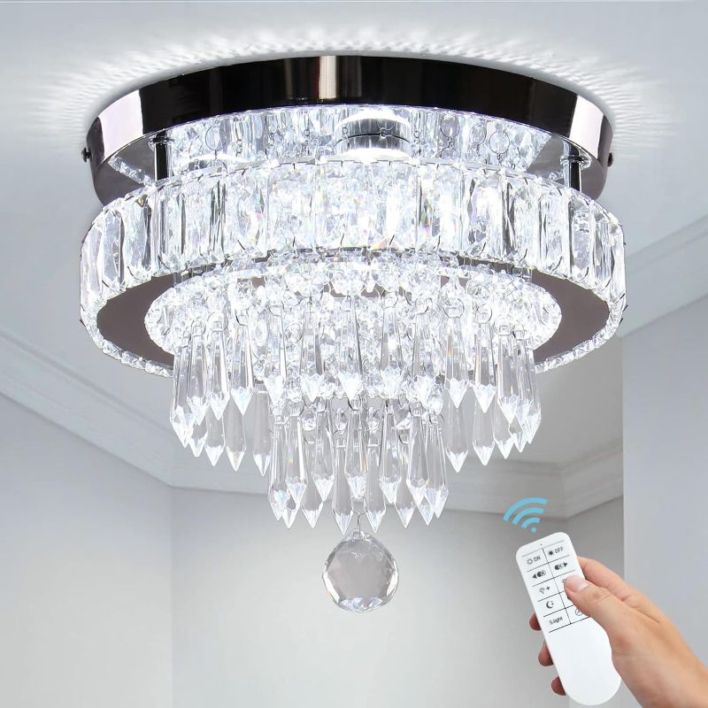 Photo 1 of Dimmable Crystal Chandeliers 11.8" LED Flush Mount Modern Ceiling Light Fixtures for Bedroom Dining Room Hallway (2700K/4000K/6500K)
