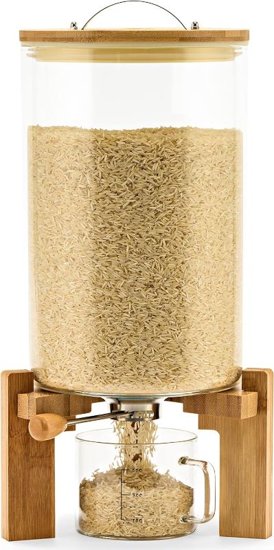 Photo 1 of 15 lbs/8 Liter Rice Dispenser, an Elegant Glass Rice Dispenser, Rice Container, Grain Dispenser, Rice Storage, Rice Holder, Rice Bin, Rice Dispenser with Bamboo Wood Stand
