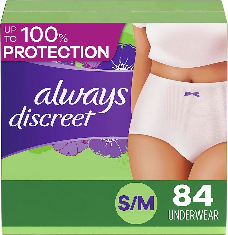 Photo 1 of Always Discreet Adult Incontinence Underwear for Women and Postpartum Underwear, Small/Medium, up to 100% Bladder Leak Protection, 84 Count
