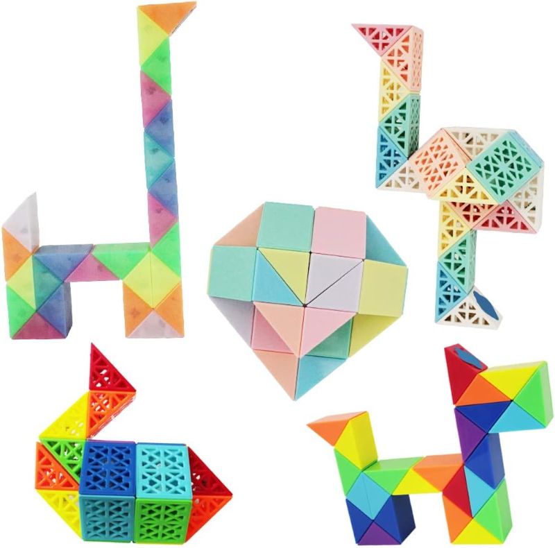 Photo 1 of Sensory Fidget Snake Cube Twist Puzzles Rainbow - 5 PCS Large Size Magic Snake Toy 24 Blocks- Party Favors for Kids & Adults
