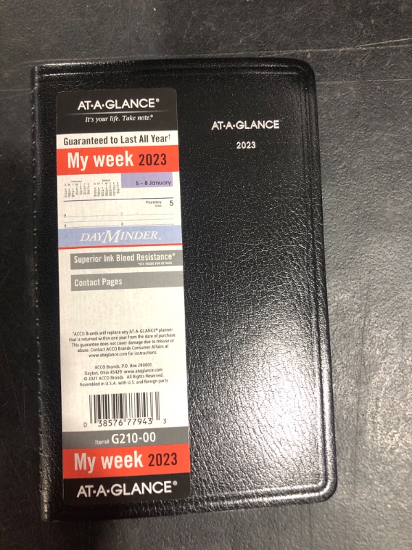 Photo 2 of AT-A-GLANCE 2023 Weekly Planner, DayMinder, Hourly Appointment Book, 5-1/2" x 8-1/2", Small, Tabbed Telephone/Address Pages, Black (G21000) Black with Phone/Address Pages 2023 New Edition Planner