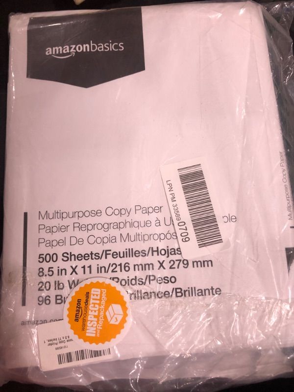 Photo 1 of Amazon Basics Multipurpose Copy Printer Paper, 20 Pound, White, 96 Brightness, 8.5 x 11 Inch - 1 Ream (500 Sheets Total) 1 Ream | 500 Sheets