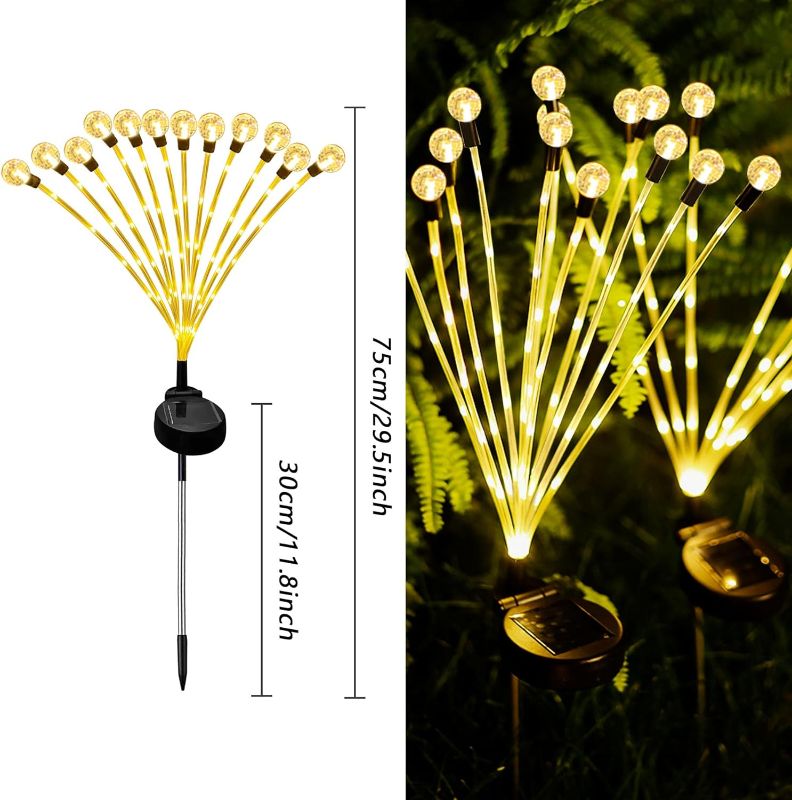 Photo 1 of 2 Pack 12LED Solar Garden Lights New Upgraded Solar Swaying Light,Solar Crystal Ball Starburst Swaying Garden Decorative Waterproof Firefly Lights with 2 Lighting Mode Firefly Outdoor String Light 