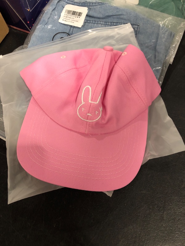 Photo 1 of Bad Rabbit Bunny Hat Cotton Baseball Cap Rapper Reggaeton Happy Easter Unisex Novelty Embroidered Adjustable Black hat Bunny_cap_pink One Size