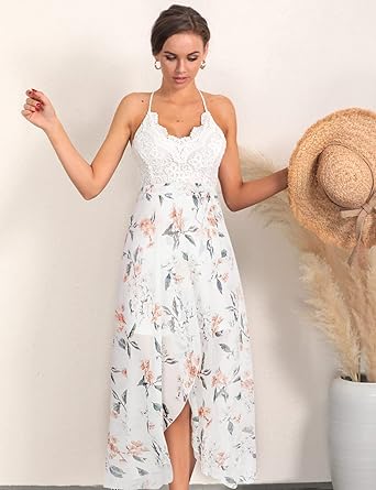 Photo 1 of Blooming Jelly Women's Deep V Neck Sleeveless Summer Asymmetrical Floral Maxi Dress 