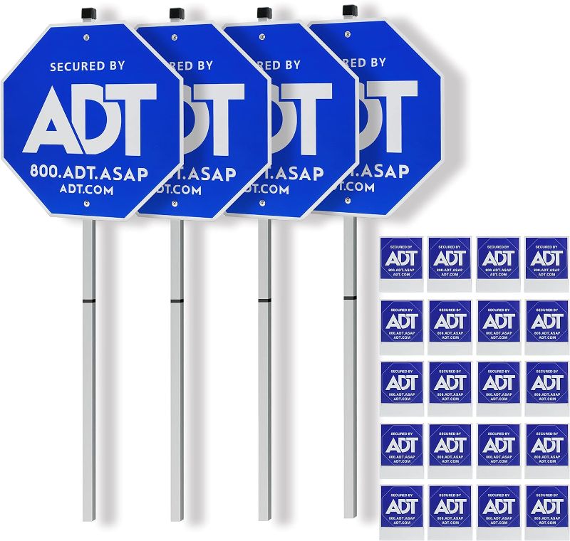 Photo 1 of 4PCS 28'' ADT Sign,ADT Security Signs with 6 Stickers Metal Yard Sign Stake ,Heavy Duty Weather Resistance BLUE 10x10 inches (4)
