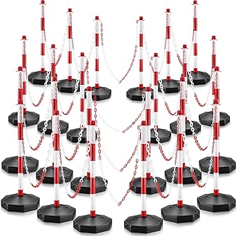 Photo 1 of Kanayu 24 Pack Portable Traffic Delineator Post Cones with Fillable Bases, Expandable Traffic Safety Barrier with 6.6 Ft Plastic Chain, Parking Barrier for Parking Lot Construction Lot, Red and White
