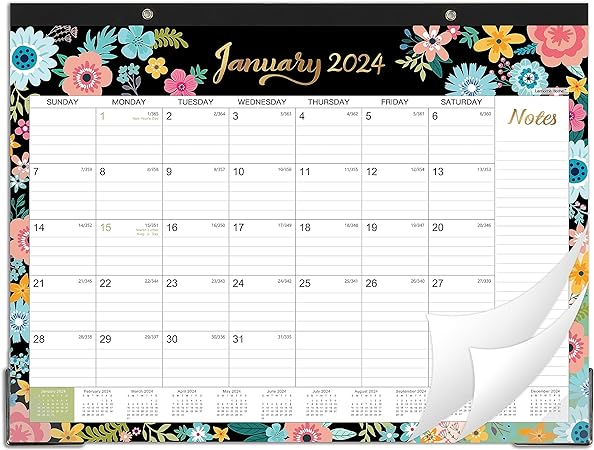 Photo 1 of 2023 Desk Calendar - Large Desk Calendar 22" x 17", Thick PapeRwith 12 Months, Corner Protectors, Large Ruled Blocks & 2 Hanging Hooks - Black Floral 
PACK OF 5