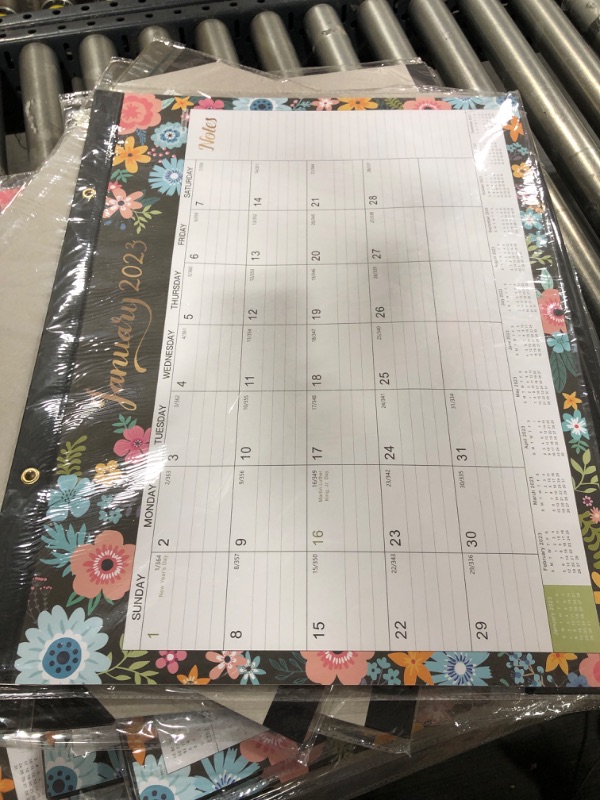 Photo 2 of 2023 Desk Calendar - Large Desk Calendar, 22" x 17", Thick PapeRwith 12 Months, Corner Protectors, Large Ruled Blocks & 2 Hanging Hooks - Black Floral 
PACK OF 5