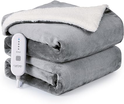 Photo 1 of CAROMIO Heated Blanket Electric Throw 50" x 60", Soft Thickened Flannel to Sherpa Fast Heating Blanket with 5 Heating Levels & 4 Hours Auto Off, ETL Certified Electric Throw Blankets for Adults, Grey
