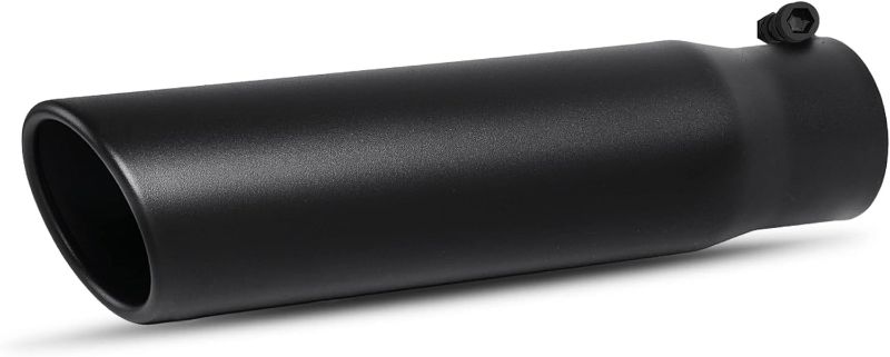 Photo 1 of  Overall Length Stainless Steel Exhaust Tail Tip, Fits 2 1/2 Inch Outside Diameter Tailpipe, Rolled Angle Cut, Black Powder Coated, Bolt On