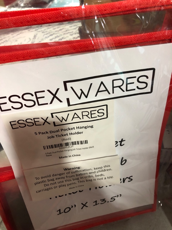 Photo 1 of 5 Pack Dual Hanging Job/Shop Ticket Holder (Red) - by Essex Wares - Use in Your Business or in a Classroom. Fits Standard 8.5 X 11 Sheets of Paper Plus Front Pocket to Store Small Items.