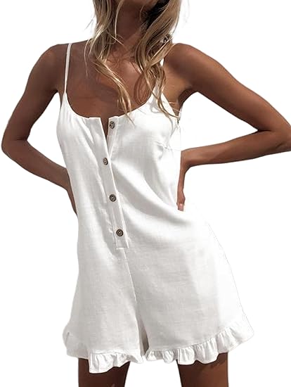 Photo 1 of BLUEMING Rompers for Women Summer Casual Loose Spaghetti Strap Sleeveless Womens Shorts Jumpsuits V Neck Button Down Romper
SIZE SM