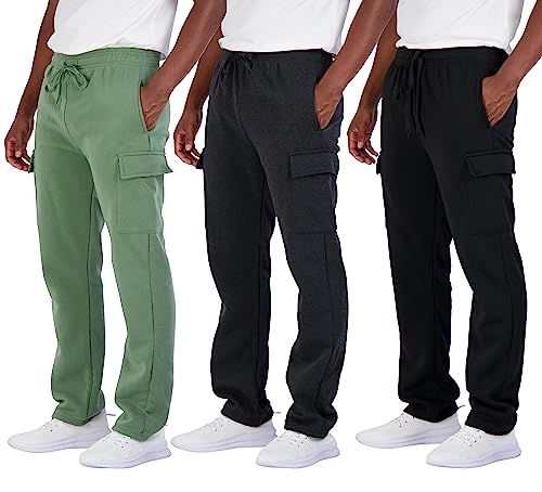 Photo 1 of 3 Pack Mens Open Bottom Cargo Pants Fleece Active Sports Athletic Training Sweats Track Running Casual Workout Men Pant Jogger Baggy Cargos Sweatpants
SIZE M