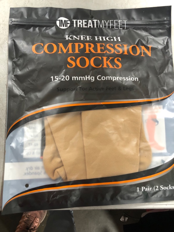 Photo 2 of Treat My Feet Knee High Compression Socks for Women & Men, 15-20 mmHg, Edema Relief Medium (1 Pair) Beige