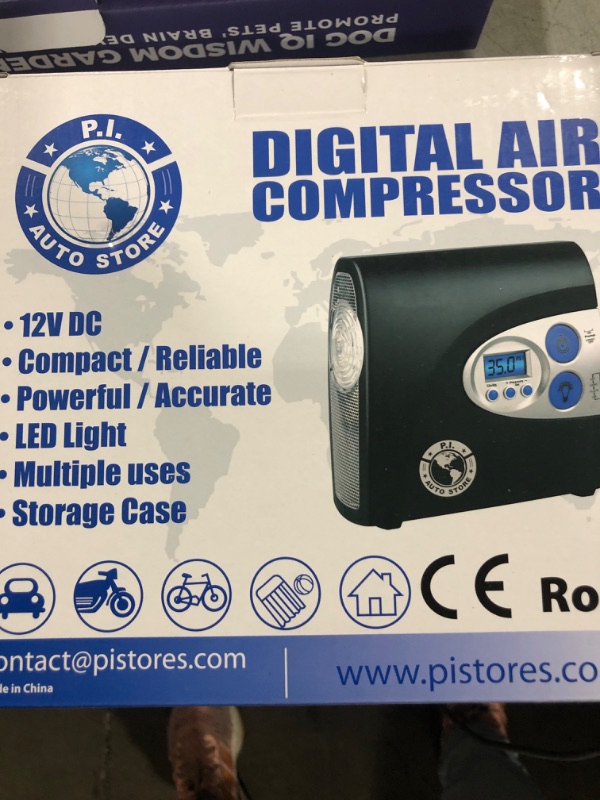 Photo 2 of 12V Air Compressor, PI Store Tire Inflator, Portable Tire Pump, Digital Air Pump With Pressure Gauge, Auto-Shut Off, LED Light For Car Tires, Bicycle, Camping Equipment, and Inflatables Pumping Use