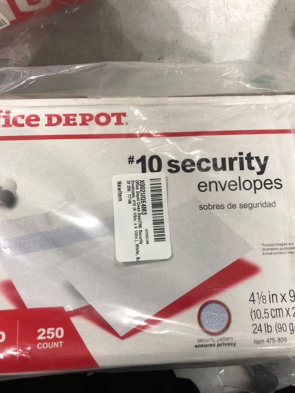 Photo 1 of Office Depot® Brand #10 Security Envelopes, 4-1/8" x 9-1/2", Clean Seal, White, Box Of 250
