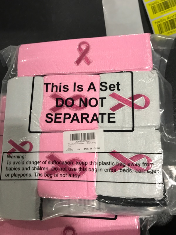 Photo 1 of 12 Pcs Breast Cancer Awareness Sets for Women Pink Ribbon Breast Cancer Headband Sweatbands Sports Wristbands for Women Cancer Survivor Gifts Tennis Football Running