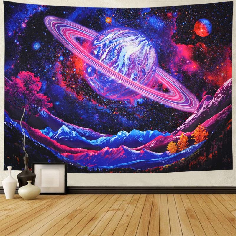 Photo 2 of  Galaxy Tapestry Trippy Planet Tapestry Psychedelic Mountain Wall Tapestry Space Tapestry Starry Sky Tapestry Forest Tree Tapestry Wall Hanging for Home Decor(92.5"x70.8")