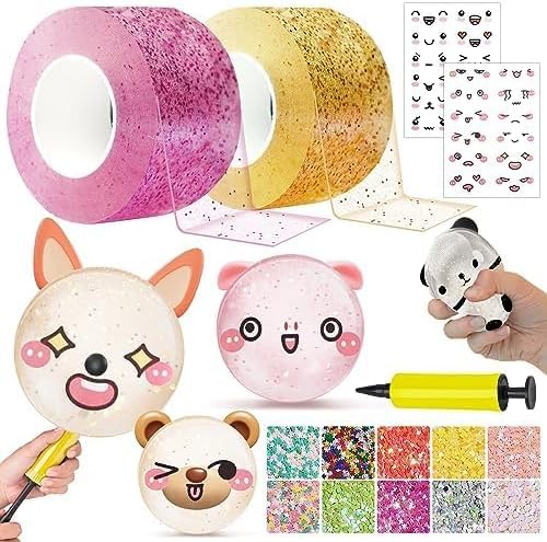 Photo 1 of  Nano Tape Bubble Kit for Kids - 2PCS 13.1ft Nano Double Sided Tape Kids & Adult Party Favors DIY Balloon Tape, Bubble Ball Fidget Toys Clear Tape with Air Pump