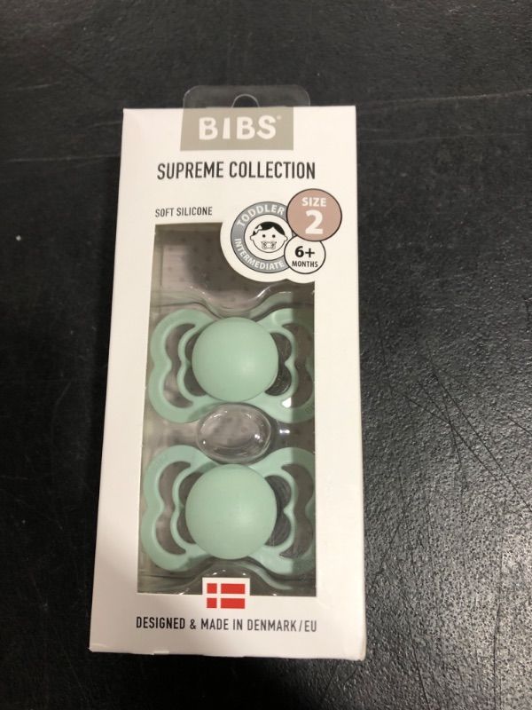 Photo 2 of BIBS Supreme Baby Pacifiers | BPA-Free Silicone Pacifier | Made in Denmark | Set of 2 Soothers (Nordic Mint, 6-18 Months)