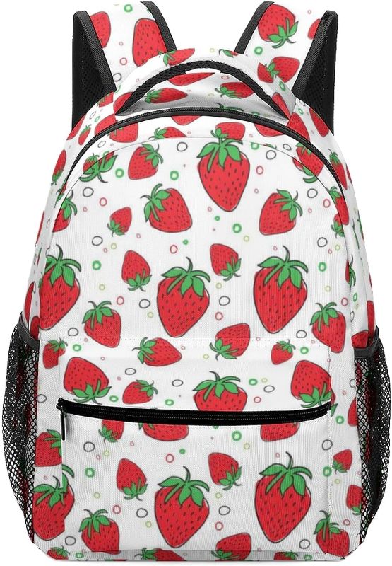 Photo 2 of 17 Inch Strawberry Backpack For Women Men Laptop Bag Travel Hiking Camping Daypack