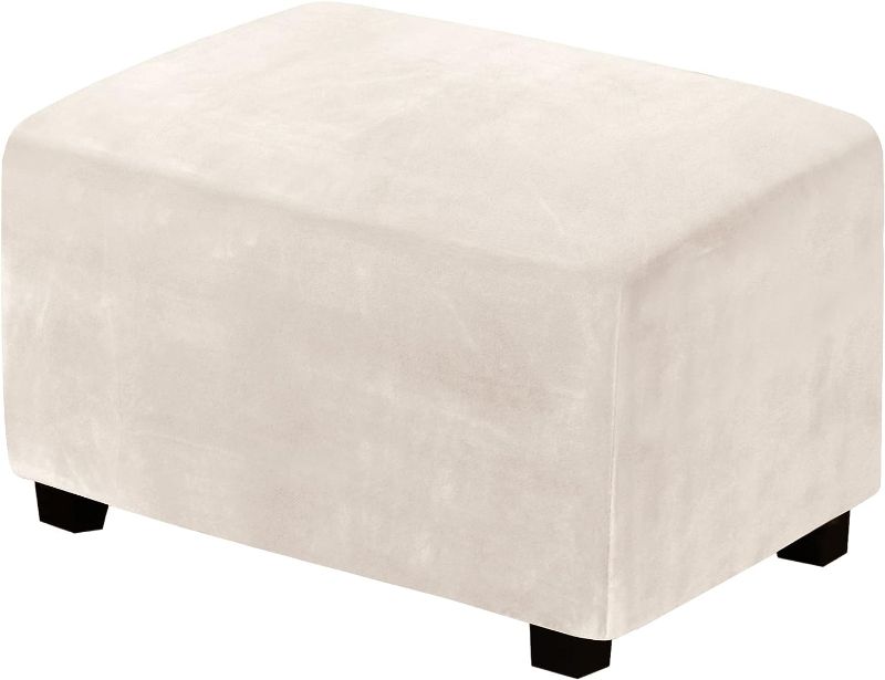 Photo 1 of  Covers Slipcover Rectangle Real Velvet Plush 1 Piece Form Fit Stretch Folding Storage Covers Ottoman Slipcovers Removable Footrest Covers Elastic Bottom, Machine Washable(Large, Ivory)